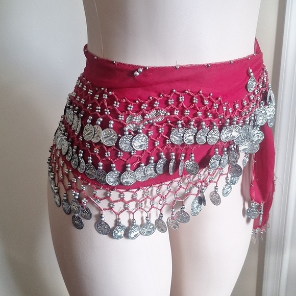 Advance Apparels Accessories - Chiffon 128 Silver Coins Belly Dance Costume Hip Skirt Scarf Wrap Belt And DVD